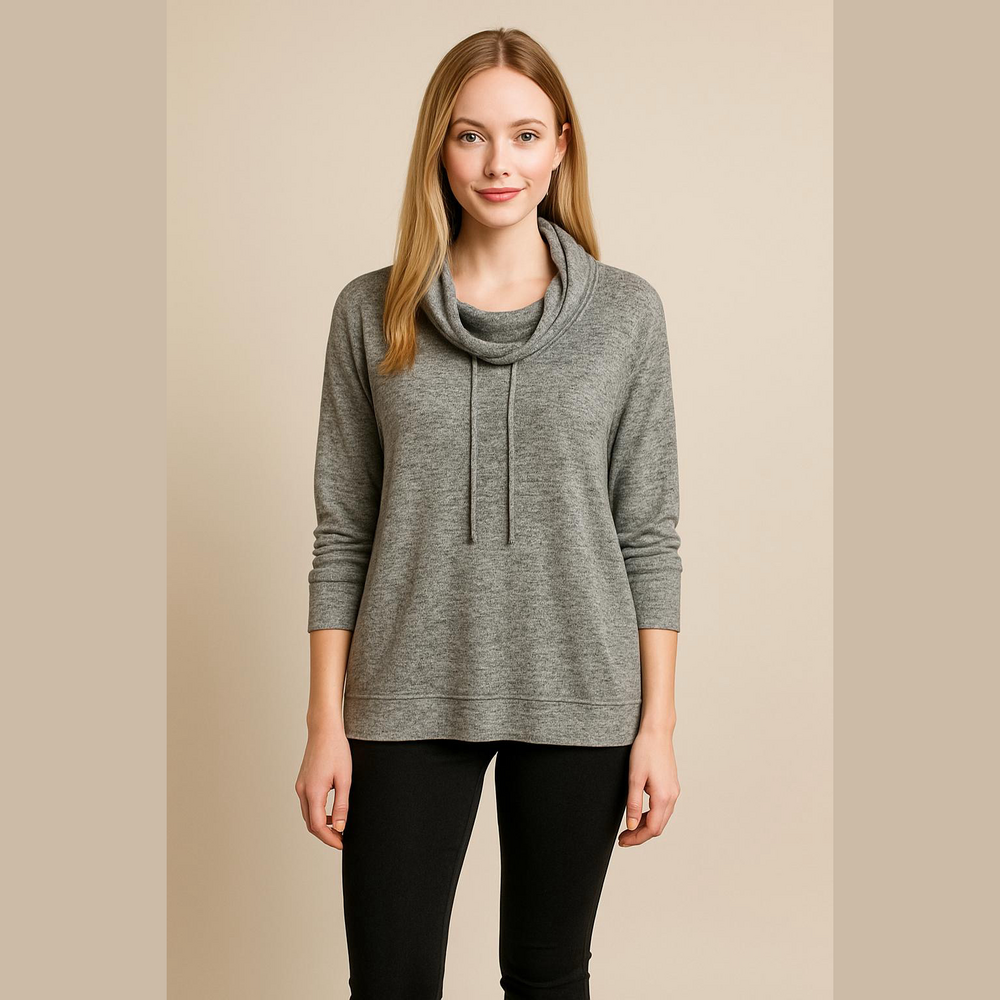 Jones New York JNY grey fine knit cowl sweatshirt sweater Medium
